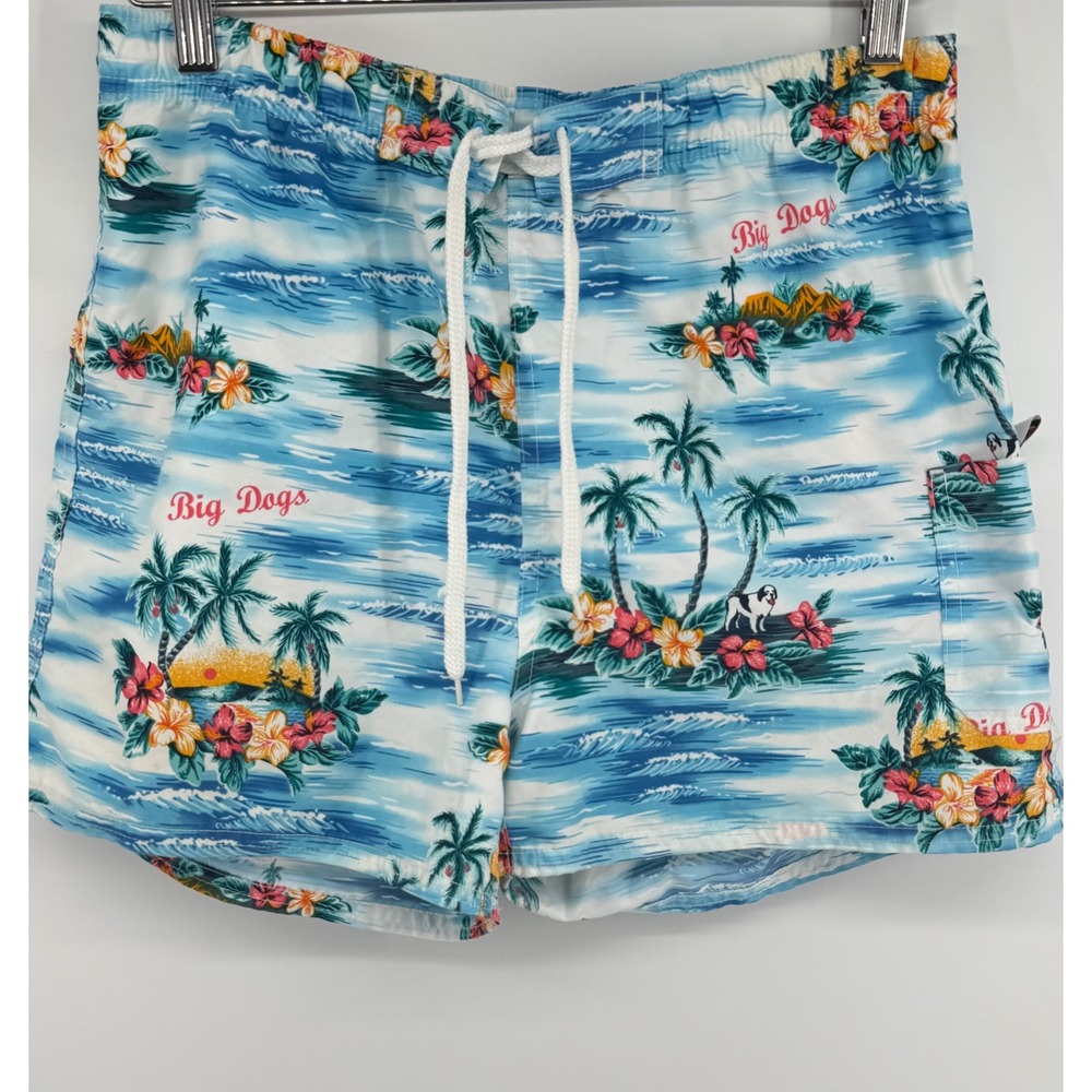 Big Dogs Mens Tropical Hawaiian Print Swim Trunks Blue Small Board Shorts